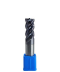Five Eighths Inch Four Flute Square End Mill With Forty Five Degree Helix Carbide End Mill Pro Grade AlTiCrN Coated in blue holder.