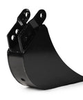 Side view of Beefed Up 10 Inch Front And Backhoe Bucket With Replaceable Carbon Steel Teeth And Hydraulic Tilt For Excavators