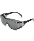 Top Shelf Otag Protective Safety Glasses With Sleek Gray Polycarbonate Lenses And Easy Slide Black Temples from a side angle.