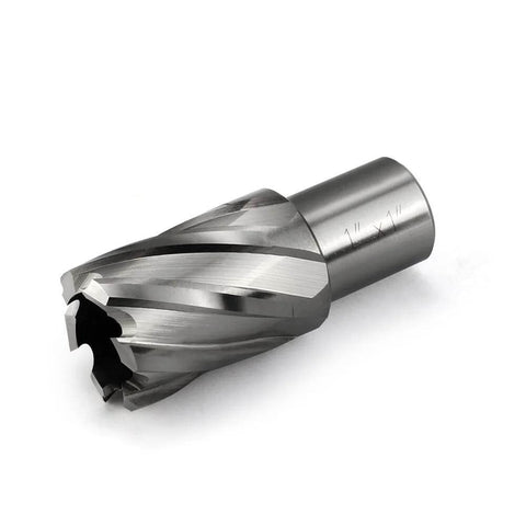 Annular cutter, 1-inch diameter, 3/4-inch Weldon shank, HSS, for magnetic drill press, close-up view