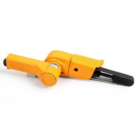 Heavy Duty Pneumatic Belt Sander Derusting Deburring Polishing Machine 20mm By 520mm, orange adjustable angle design for efficient surface prepping.