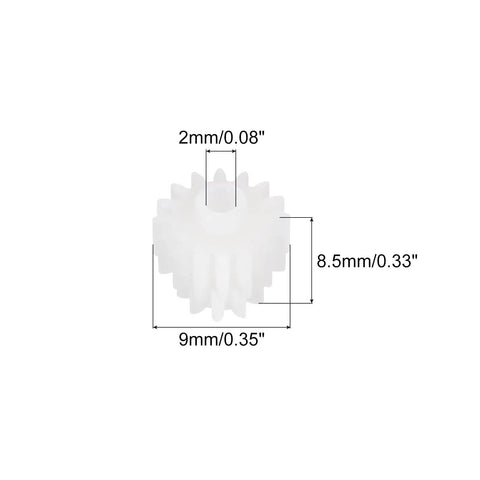 20 Piece Plastic Gear Set With 16 Teeth Module 0.5 Reduction Gears For RC Cars And DIY Robots, white gear with dimensions.
