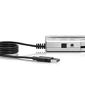 Side view of UCA202 Ultra Low Latency USB Audio Interface With 2 In 2 Out Digital Output for PC and Mac showing USB cable and ports.