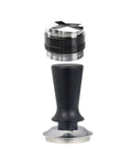 Premium Hella Smooth Espresso Tamper And Custom Distribution Tamping Tool Kit, 304 stainless steel espresso tamper with black handle.