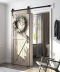 6.8 Foot Sliding Barn Door Hardware Kit With 6.8 Foot Track Kit, Pull Handle Set And Floor Guide For 36 To 40 Inch Doors installed view