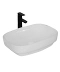 USZWBY Vessel Sinks Simple Square Rounded Corner Bathroom Ceramic Vessel Sink Large Size with Black Faucet
