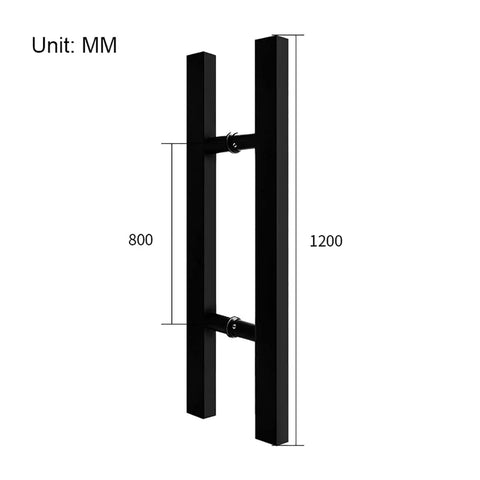 Push Pull Door Handle for Glass, Wood, and Barn Doors Black Lacquered Stainless Steel Square Tube Beefy Heavy Duty Gate Hardware 1200x800mm