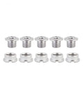 Five Pack Chainring Bolts Set For Single Ring Applications, Chrome Plated Steel, 4mm Inner Fit, 7mm Overall Height, Male And Female Threads