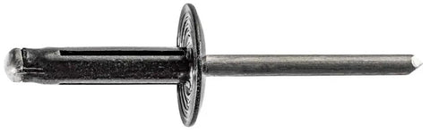 Top Shelf All Aluminum Black Precision Rivets For GM Applications Heavy Duty Auto Fasteners Shop Approved Bully Proof Design shown side view.