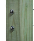 Self Locking Swageless Quick Connector for One Eighth Inch Cable Railings on wood post with Brushed Stainless Dome Caps visible