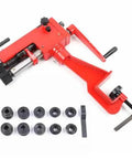 Pro Grade 7 Inch Sheet Metal Bead Roller Bender Kit with 6 Dies, 22 Gauge Capacity; red tool with dies displayed