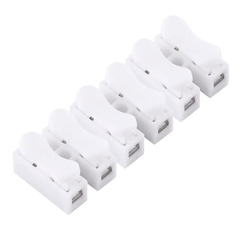 100Pcs Quick Wire Connectors Set, 2 Pin Push In Wire Terminals, 5A 220V White Plastic Shell, Durable Copper Core displayed