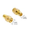 4 Pack SMA Male To RP SMA Female Adapter Connectors For RF Coax Cables WiFi Antennas, showing size dimensions
