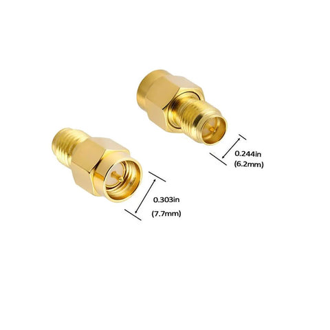 4 Pack SMA Male To RP SMA Female Adapter Connectors For RF Coax Cables WiFi Antennas, showing size dimensions