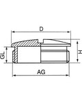 Technical diagram of M12 1.5 Threaded Locking Blind Plugs IP68 Waterproof Nylon Hole Plugs dimensions and specifications.