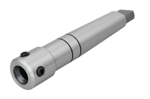 Side view of Accusize annular cutter arbor Mt4 to 3/4 in Weldon shank, silver metal