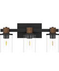 Rustic Farmhouse Vanity Lights With Hand Polished Wood And Black Metal Clear Glass Shade 3 Light Wall Sconce For Bathroom Over Mirror