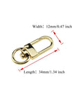 34mm Swivel Lobster Clasp Set For One Handed Operation With Smooth Locking Motion Zinc Alloy Gold Finish Snap Hook Buckles For Crossbody Purses Chains And Key Fobs 6 Pack, shown in close-up with dimensions