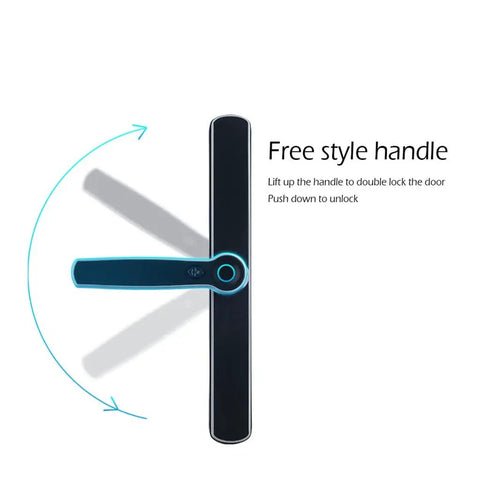 Rock Solid Waterproof Smart Fingerprint Door Lock With Hidden Emergency Key And Heavy Duty Zinc Alloy Handle For Glass Or Aluminum Doors free style handle illustration showing locking mechanism.