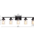 Five Light Black Vanity Fixture With Clear Glass Shades For Farmhouse Bathroom Mirror And Wall Sconce Modern Black Finish