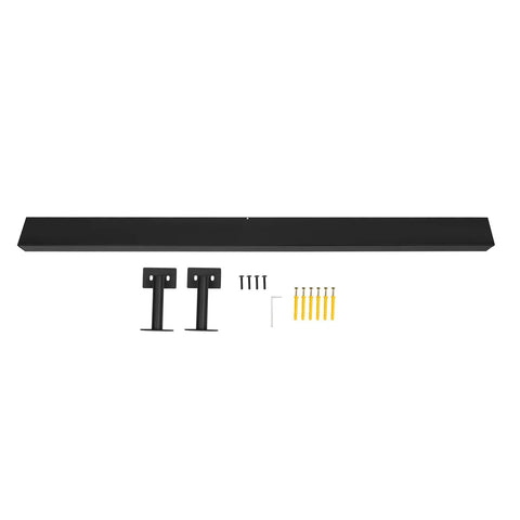 Badass Black Stainless Steel Wall Mount Handrail For Stairs And Hallways With Heavy Duty Support and Tight Secure Grip For Indoor Renovation and Exterior Installations kit showing rail, brackets, and screws.