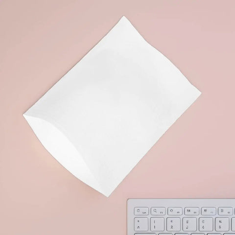 White EPE foam bag from 100 Count White EPE Foam Packing Bags For Shipping And Moving Thick Tear Resistant Cushion Pouches on pink surface