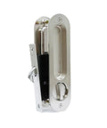Side view of 6.8 Inch Brushed Silver Privacy Pocket Door Lock Hardware With Invisible Recessed Handle Latch And Keys Sliding Door Mortise Lock For Left Or Right Doors Built To Last Zinc Alloy And Copper Core Anti Corrosion Dustproof