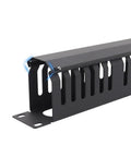 Rock Solid 24 Port Network Patch Panel For 19 Inch Rack Mount with cable management slot, heavy duty black finish.