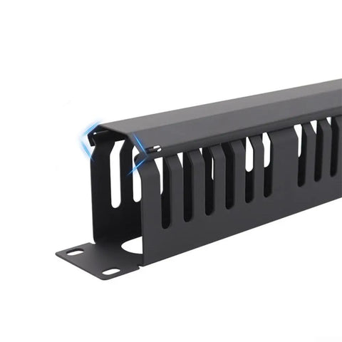Rock Solid 24 Port Network Patch Panel For 19 Inch Rack Mount with cable management slot, heavy duty black finish.