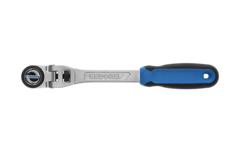 Auto Repair Swivel Head Reversible Ratchet With Three Eighths Inch Drive, blue ergonomic handle, straight view