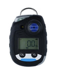ATO ammonia gas monitor front view; handheld detector with LCD display, blue sensor cap, black housing, 0-50ppm