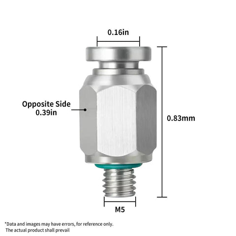 304 Stainless Steel Straight Push-To-Connect Fittings Male 5/32 Inch Tube OD M5 Thread Pack Of 5 435 Psi Max standing upright.