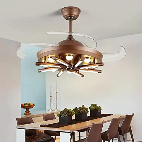Top Tier 42 Inch Led Ceiling Fan With Lights And Remote Control Sleek Nordic Design Zero Hassle Setup Smooth Whisper Spin Game Changing Glow For Bedroom Living Room And Kitchen Brown in modern dining room.