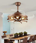 Slick Nordic Retractable Ceiling Fan With Built In Led Glow And No Fuss Remote Control For Chill Bedrooms Or Living Rooms 42 Inch Brown Blade Dead Quiet Smooth Airflow in a modern dining room.
