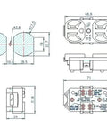 Heavy Duty Nema 5-15R Duplex Wall Outlet Featuring Solid Brass Contacts And UL Certifications, dimensions illustration
