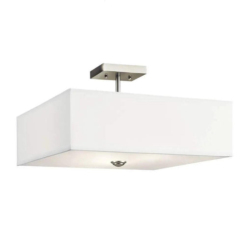 Shailene 18-Inch 3-Light Square Semi-Flush Ceiling Light With Satin Etched White Diffuser And White Microfiber Shade In Brushed Nickel Finish