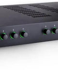 Two Channel 120 Watt Powered Audio Mixer Amplifier with illuminated rings front view