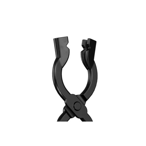 Close-up of Hardcore Blacksmith Tongs Set 17 Inch Carbon Steel Forging Tongs with ergonomic grip and razor sharp edges in black finish.