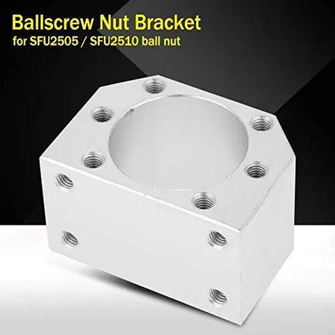 Front view of Aluminum Ball Screw Nut Housing Bracket For SFU 2505 And SFU 2510 DSG25H with bolt holes and durable aluminum material