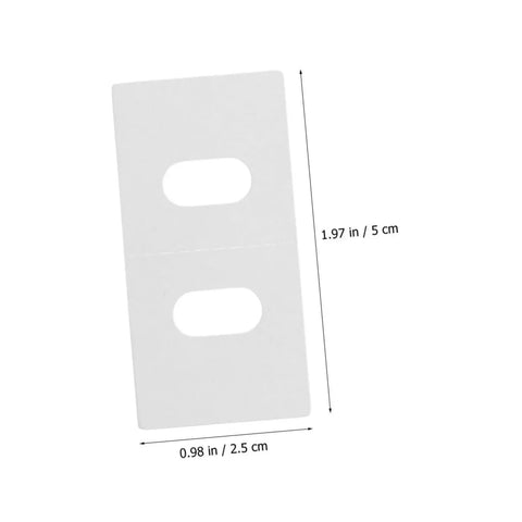 50 Pack Vertical Blind Repair Tabs Kit Quick And Easy Fix For Vertical Blinds With Strong Adhesive Tabs Durable Replacement Parts For Damaged Slats And Broken Blinds, showing a white adhesive tab with measurements.