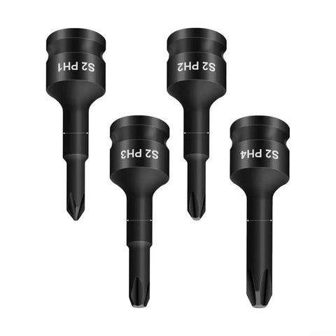 Heavy Duty 3/8 Inch Drive Socket Adapter Kit With PH1 To PH4 Phillips Bits Plus High Strength Chrome Steel Screwdriver Bit Holder Impact Wrench Extension For Tight Spots And Tough Jobs Guaranteed Performance, PH1-PH4 bits
