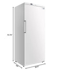 Heavy Duty Commercial Kitchen Workhorse Upright Freezer With Auto Defrost System For Twenty One Cubic Feet Storage, white exterior, 73.75 inches tall.