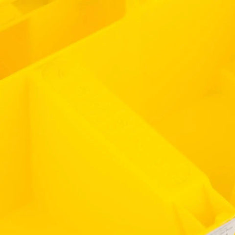 Stacker Small Parts Organizer For 5 Gallon Buckets With Four Compartments Nests Four Deep In Most 5 Gallon Buckets Molded Center Handle Bright Yellow Today, showing yellow compartment plastic interior.