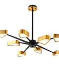 Modern Adjustable Pendant Chandelier With Gold Triangle Design For Dining Bedroom Living Room Kitchen Dope Brass Finish Easy Install Super Clean Vibe And Chill Lighting Mood - black and gold geometric design with eight light fixtures.
