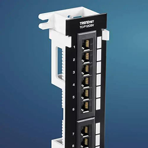 12 Port Cat6 Unshielded Patch Panel Wall Mount with Included 89D Bracket for Vertical or Horizontal Install, Black
