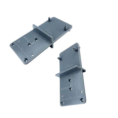 Portable Cabinet Hinge Jig Drill Guide Locator 35mm And 40mm, ABS Plastic, Gray, shown front and side