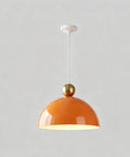 MIELPOXS Modern Dome Pendant Light Iron Metal Hanging Ceiling Fixture with orange dome shade and gold accent.