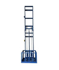 Hella Sturdy Electric Hydraulic Lift Table For Home Or Attic Moves Solid Steel Freight Platform showing tall blue steel structure.