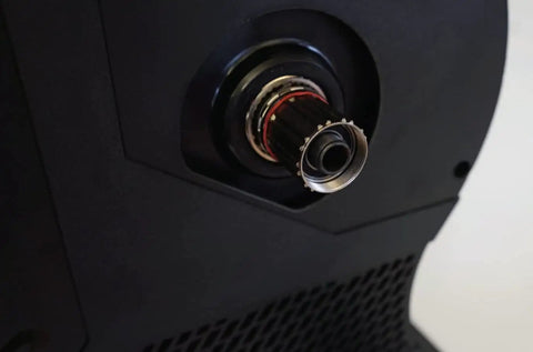 Close-up of Direct Drive Trainer Freehub Accessory For Indoor Cycling, Fits Shimano And SRAM 11-Speed Systems, attached to trainer