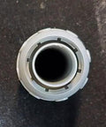Solid Grip Eight Piece 1 Inch PVC Liquidtight Straight Conduit Fittings For Flexible Electrical Wiring With Steel Locknuts And Tight Seal Gaskets Zero Fuss Setup For Every Tradesman Crew close-up view of PVC conduit fitting opening.